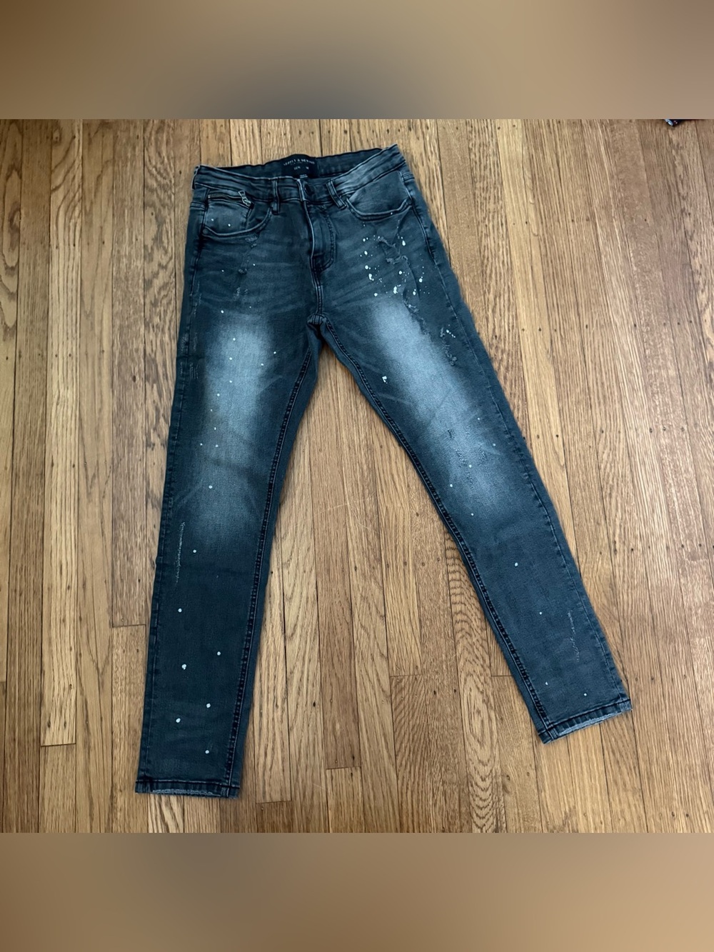 Supply & Demand Men’s Dark Wash Paint-Splatter Distressed Skinny Jeans size 32